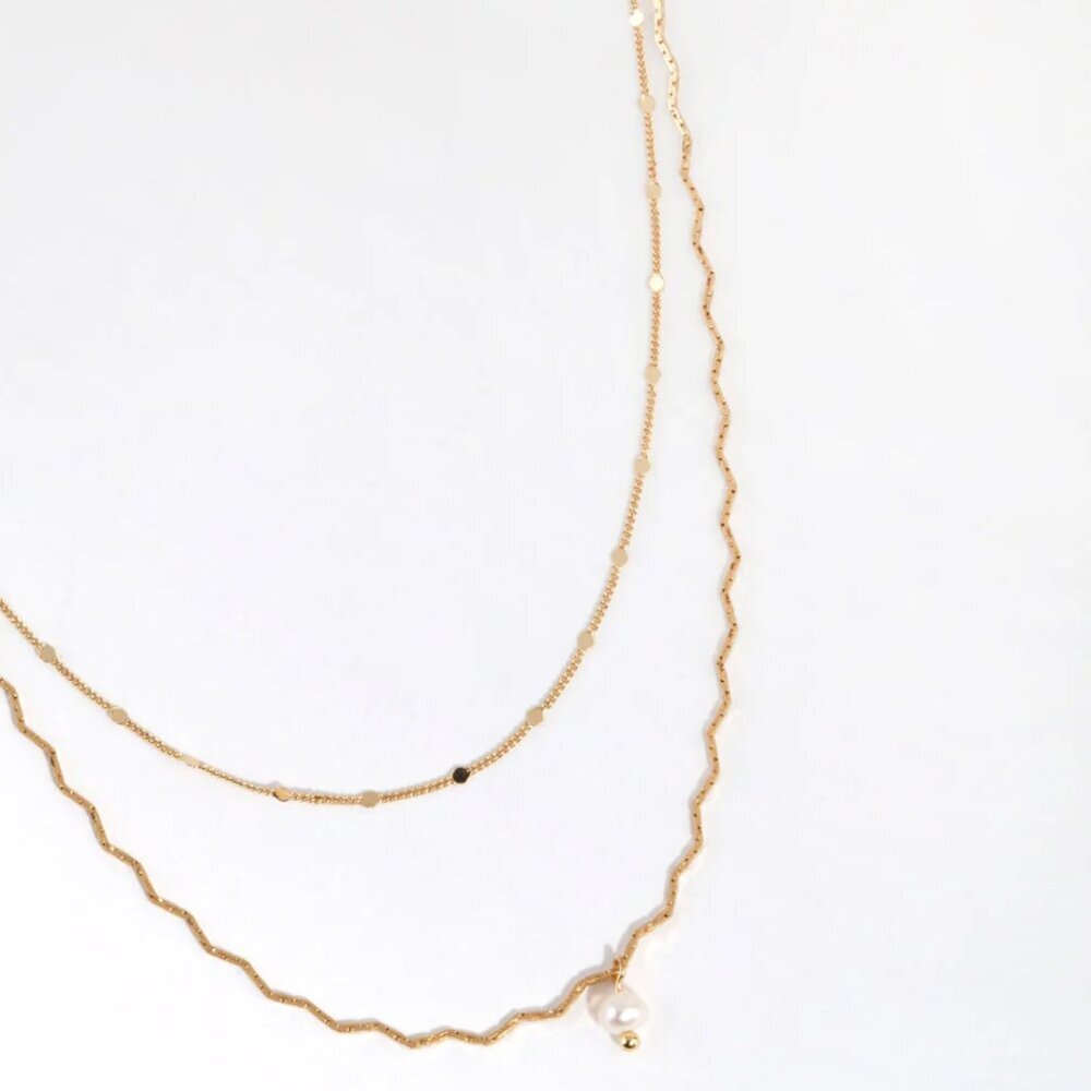 Vintage Boutique Collection: Double-Layered Gold Necklace with Pearl Charm - Picture 2 of 5